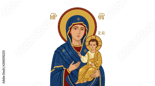 Virgin Mary holding baby Jesus, Christian icon, religious art, Orthodox icon, Madonna and Child