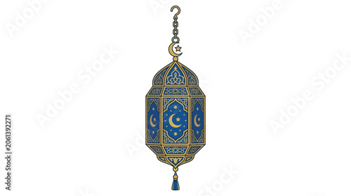 Islamic Lantern with Crescent Moon and Stars, Ramadan Decoration