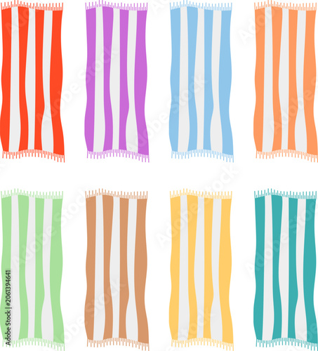 Striped beach towels vector collection isolated on white background summer holiday elements.