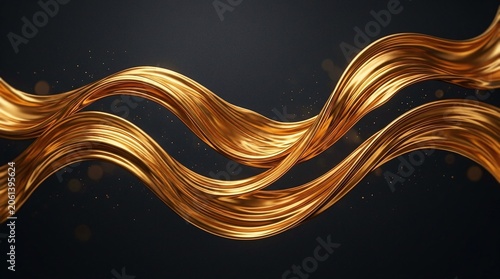 Flowing Liquid Gold Ribbons Abstract Texture on Dark Background