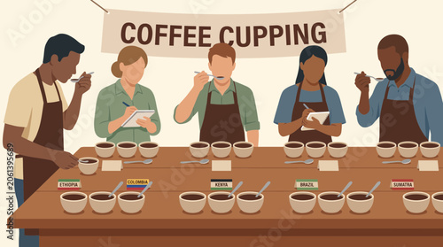 Foto Cupping Session Tasting Multiple Coffee Origins