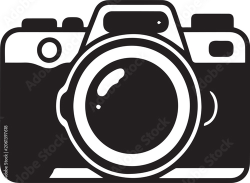 Canvas-taulu A graphic illustration of a camera, featuring a large lens and vintage design, in a bold, two-tone silhouette