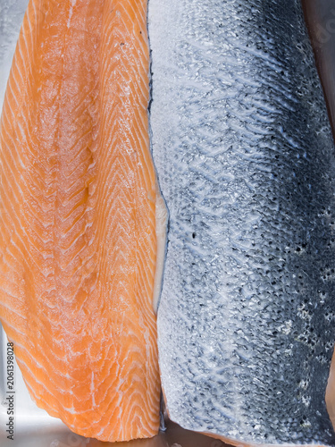 Close-Up of Fresh Salmon Fillet Prepared for Cooking