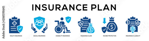 Bild auf Leinwand Glyphcolor - Insurance Plan web banner vector illustration concept