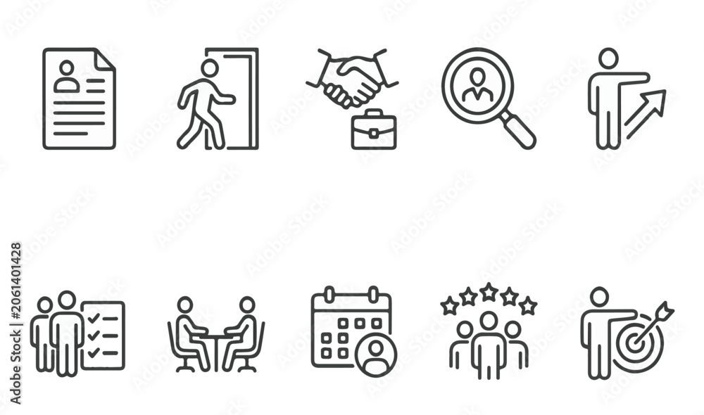 Fototapeta premium Business Management Icons Set Recruitment Hiring Leadership Teamwork Strategy Productivity Vector Collection