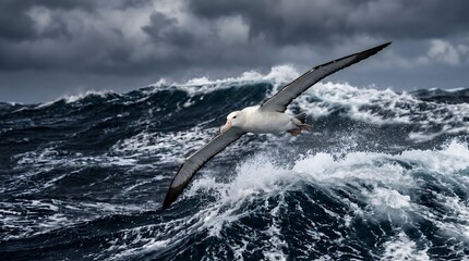 Wandering Albatross Gliding Over Stormy Southern Ocean Waves