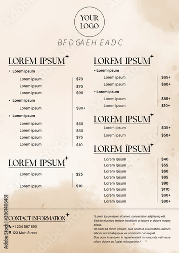 Elegant spa and beauty salon price list menu template vector