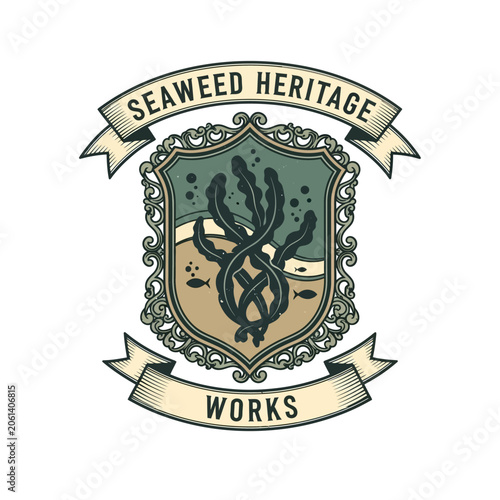 Victorian seaweed heritage works maritime badge design.