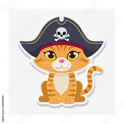 Cute cartoon cat wearing a pirate hat