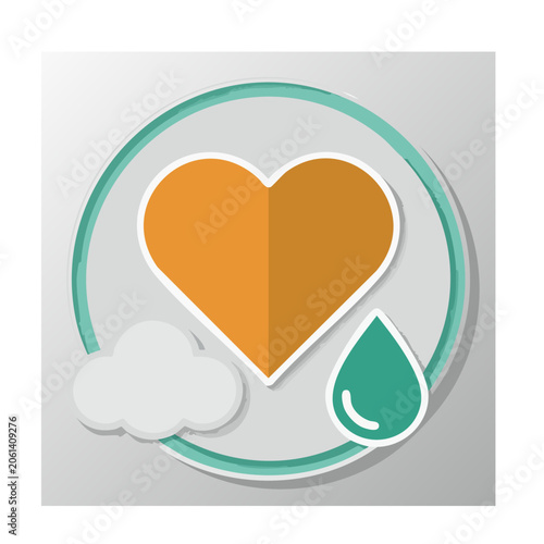 Flat design heart, cloud, and water droplet icon
