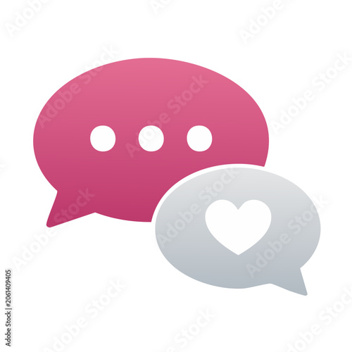 Pink and gray speech bubbles with heart icon