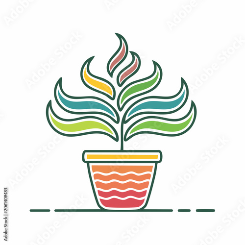 Stylized Potted Plant with Colorful Leaves
