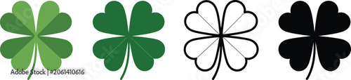 Foto Green shamrock vector, cloverleaf and luck symbols, St