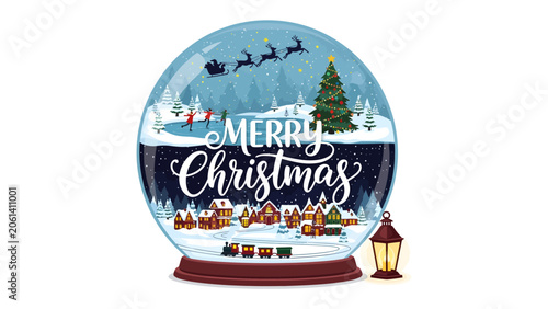 Cuadro en lienzo Christmas Snow Globe Magic: A miniature winter wonderland encased in a clear snow globe, featuring a festive Christmas tree, Santa's sleigh, and a charming village, all under a snowy sky