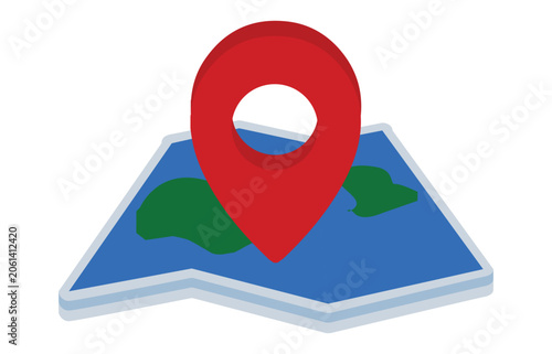 Folded Map with Red Location Pin Icon Representing GPS Navigation, Destination Tracking and Geographic Location Services