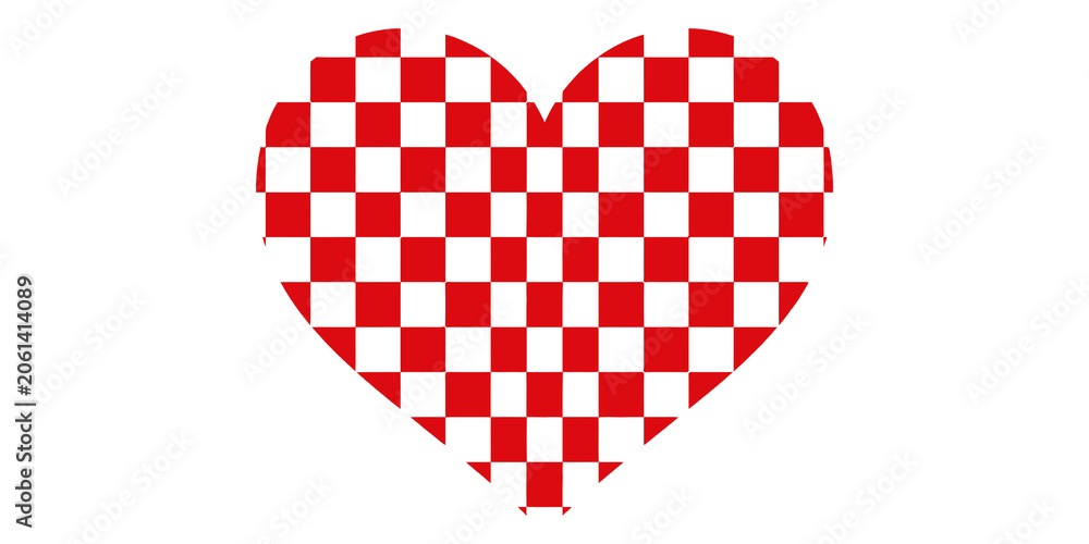 Obraz premium Red and white checkered pattern inside a heart shape for romantic valentine day greeting card print design asset