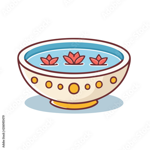Ceramic bowl with water and lotus flowers in flat design