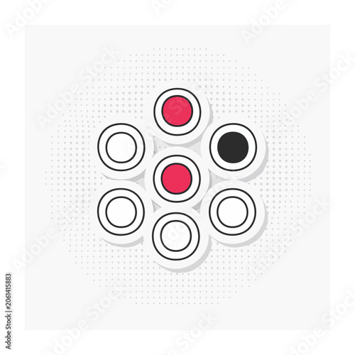 Flat design button cluster with red and black dots