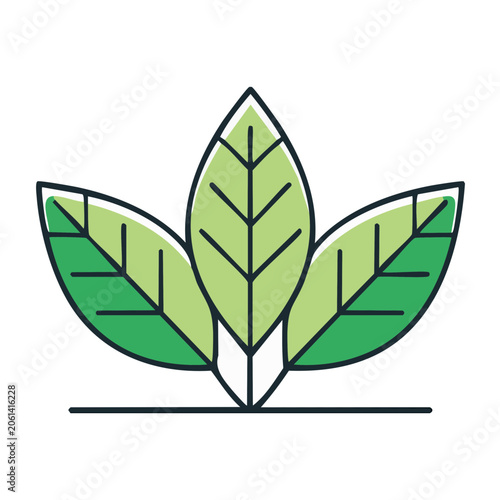 Three green leaves icon in flat design