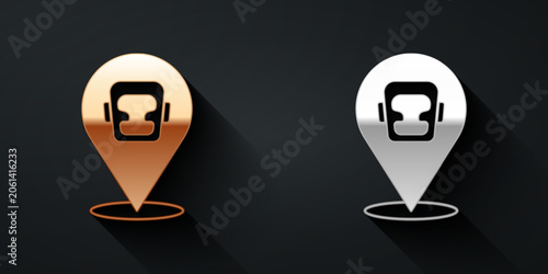 Fotografija Gold and silver Boxing helmet icon isolated on black background