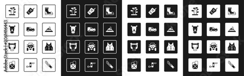 Photography Set Hunter boots, Off road car, Rhinoceros, African tree, hat, Walkie talkie, Hunting jacket and Monkey icon