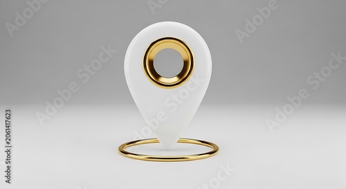 3D white and gold map location pin icon illustration