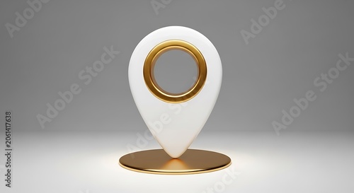 3D white and gold location map pin icon illustration