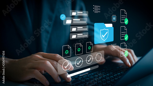 Obraz na plátně Intelligent Document Processing platform automating enterprise workflow management with AI document classification, compliance verification, approval tracking, secure governance control