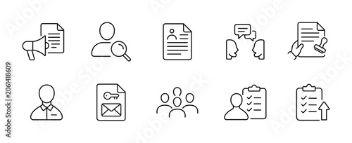 recruitment process line icon bundle for talent acquisition candidate screening workforce management hiring workflows and human resources operations