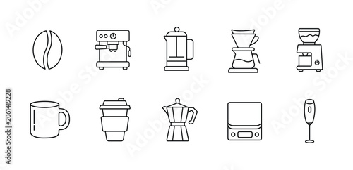 Foto specialty coffee equipment line icon bundle for café branding espresso preparati