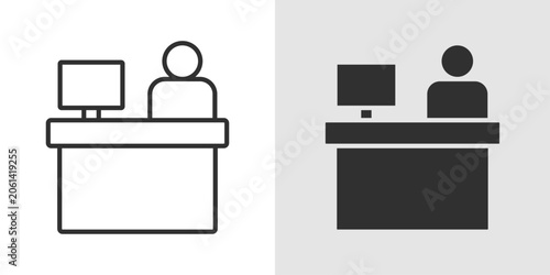 Hotel Reception Icon represents guest check-in services, hospitality management, customer assistance, and accommodation support.