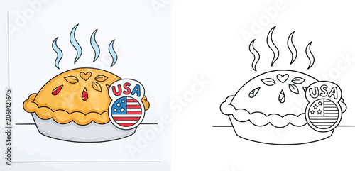 Foto USA apple pie vector illustration with colored and black and white outline color