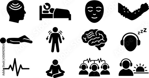 Foto ASMR Relaxation and Listener Experience Silhouette Icon Set