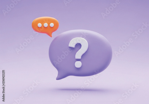 Illustration of question marks and speech bubbles in soft pastel colors on a gradient background symbolizing communication and inquiries.
