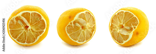 Three views of dried lemon half isolated on white
