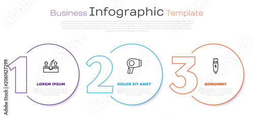 Set line Human hair follicle, Hair dryer and clipper. Business infographic template. Vector