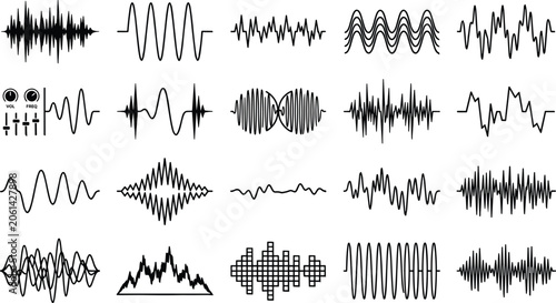 Schilderij op canvas Abstract audio soundwave vector icon set with digital signal equalizer frequency