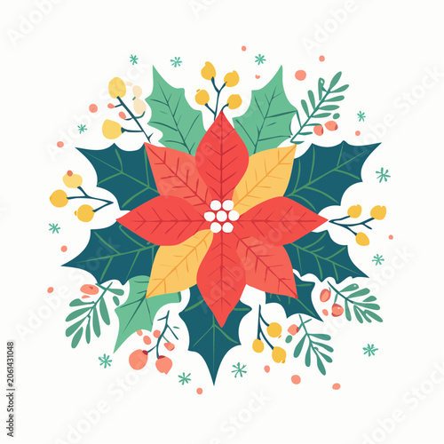 Poinsettia and Holly Christmas Decoration
