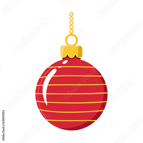 Red and yellow striped Christmas ornament with hanging chain