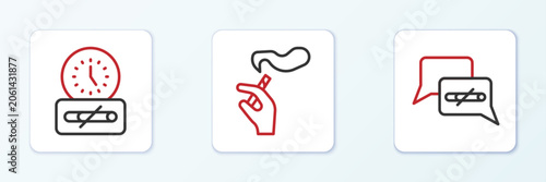 Obraz na płótnie Set line No smoking, time and Hand with cigarette icon. Vector