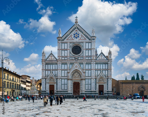 Basilica di Santa Croce and Piazza Santa Croce in Florence, Italy. Architectu...