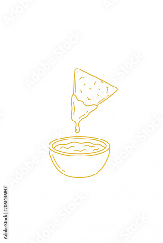 vector illustration of a nacho and a bowl of cheese