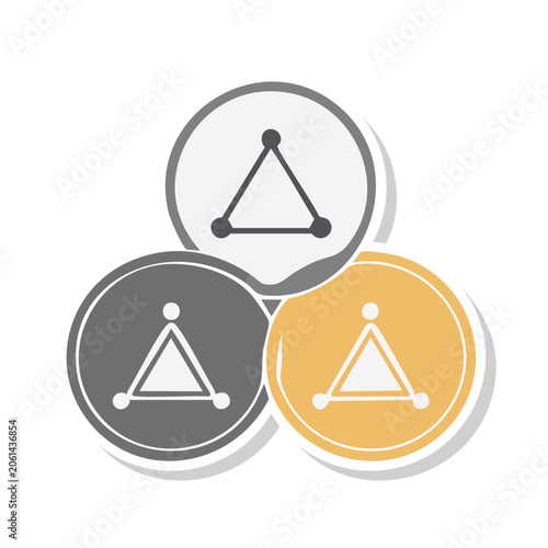 Three overlapping circles with triangle icons in flat design