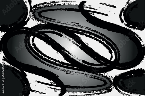 Black and white abstract elliptical graphic design pattern with abstract