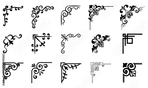 Corner ornament set decorative frame border design vector