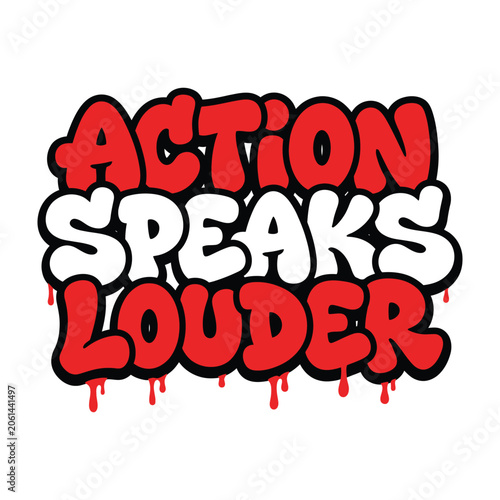 Foto Action speaks louder graffiti style text typography t shirt design apparel cloth