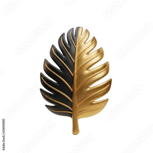 Abstract split black and gold monstera leaf design