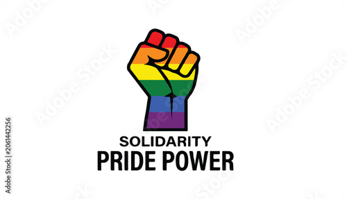 Colorful raised fist symbolizing LGBTQ pride and solidarity.