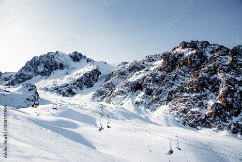 Bild auf Leinwand Ski Resort view of ski track landscape in winter Shymbulak, Alma Ata, Kazakhstan
