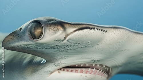 Animal - Extreme Close Up of a Shark Head Showing Large Eye Teeth and Electroreceptor Pores Underwater